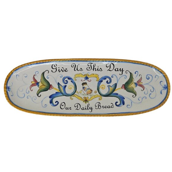 Fitz & Floyd Ricamo Oval Bread Tray Give Us This Day Our Daily Bread Ceramic - Picture 1 of 8